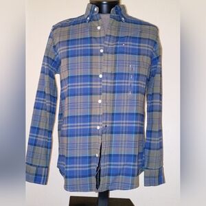 Tommy Hilfiger Blue and Tan Plaid Casual Shirt